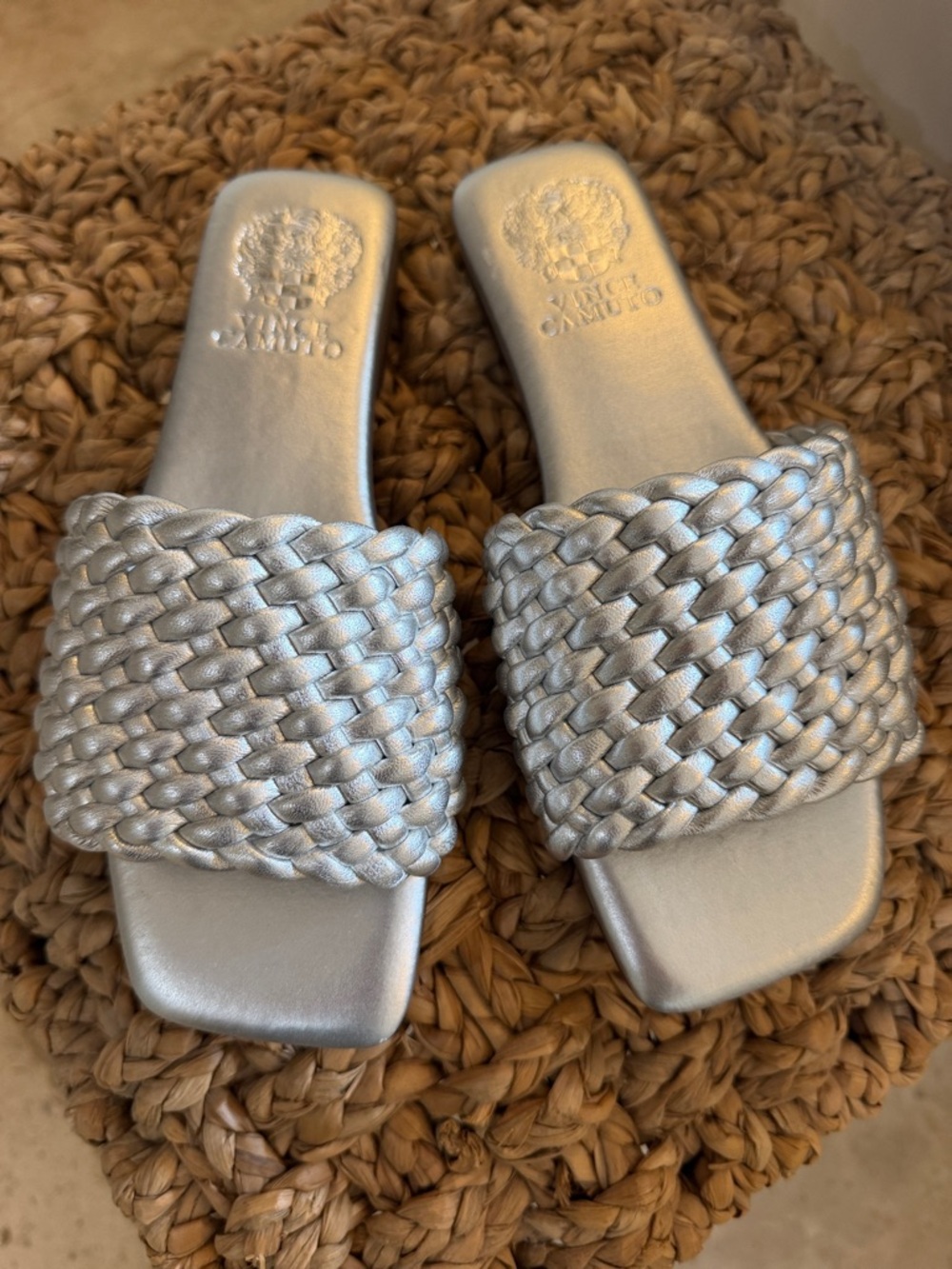 NWOT Vince Camuto Metallic Silver Braided Slide Sandals size 6
